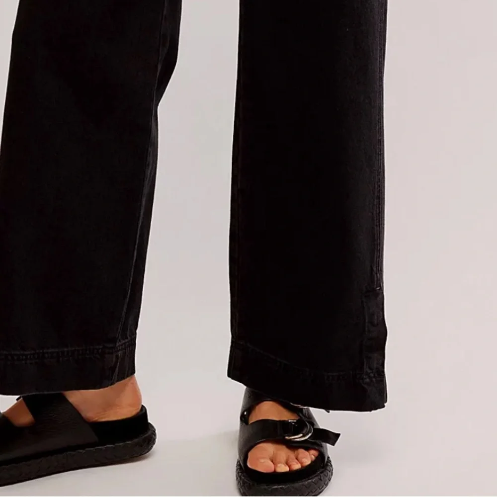 Free People 100% Cotton Black Benji Relaxed Wide Leg Jean Size 24